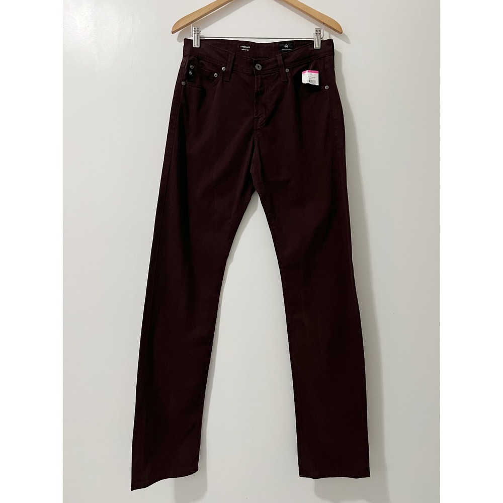 AG Adriano Goldschmied Graduate Tailored Leg Sueded Sateen Pants 29x34 Burgundy
